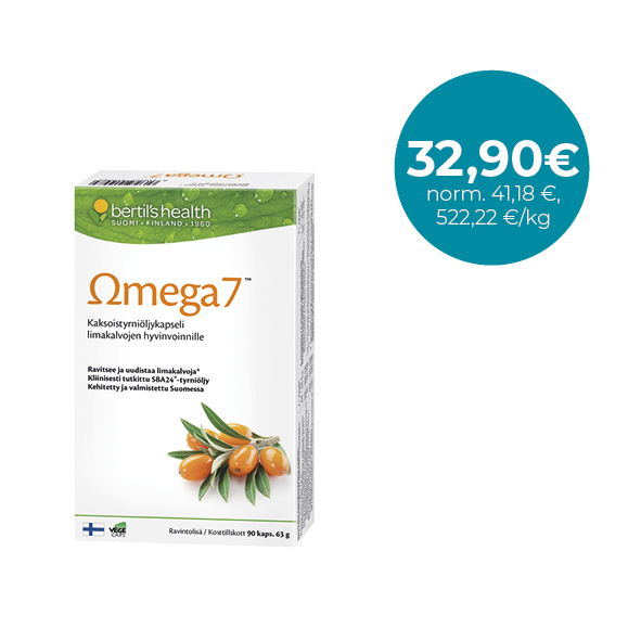 Omega7 Tyrniöljykapseli 90 kaps. Limakalvojen hyvinvoinnille / För välmående slemhinnor