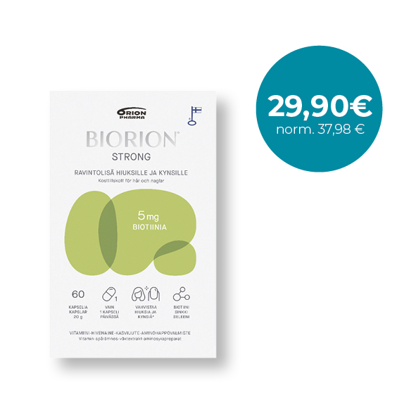 Biorion Strong 5 mg 60 kaps. Ravintolisä hiuksille ja kynsille / Kosttillskott för hår och naglar