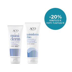 ACO Miniderm tai / eller Miniderm Duo 210 g Perusvoiteet ihon kosteutukseen / Baskrämer för återfuktning av huden