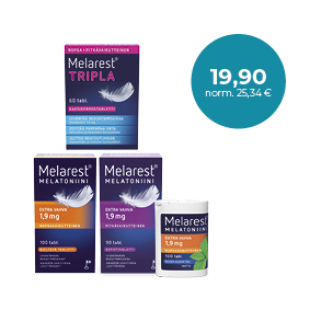 Melarest Extra Vahva 1,9 mg 100 tabl. tai / eller Melarest Tripla 60 tabl. Apua nukahtamiseen / Hjälp att somna