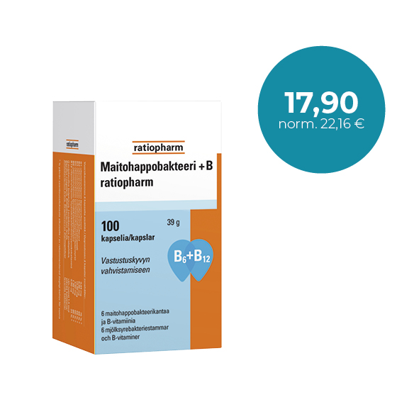 Maitohappobakteeri +B ratiopharm 100 kaps. Vahvistaa vastustuskykyä / Stärker motståndskraften