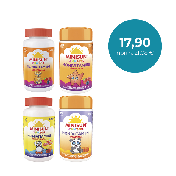 Minisun lasten monivitamiinit / multivitaminer för barn 120-200 kpl/st. Perheen pienimmille / För de minsta i familjen