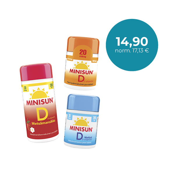 Minisun D-vit. 20 mcg 200 tabl. Muista D / Kom ihåg D