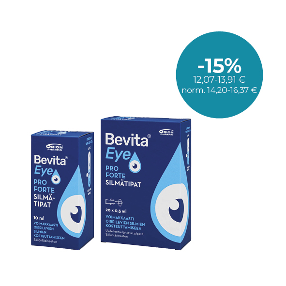 Bevita Eye Pro Forte 20x0,5 ml tai/eller 10 ml Kuivasilmäisyyden hoitoon / För behandling av torra ögon