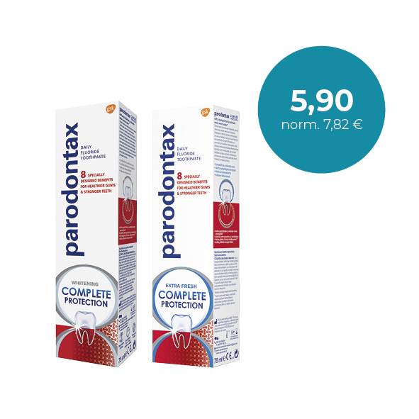 Parodontax Complete Protection tai / eller Complete Protection whitening 75 ml Fluorihammastahna / Fluortandkräm