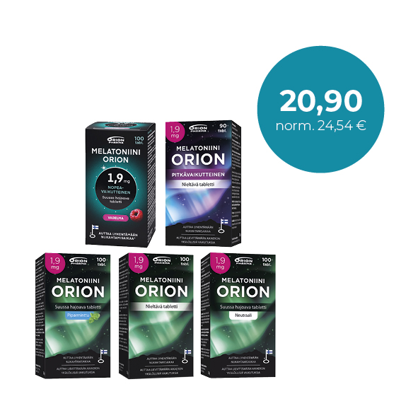 Melatoniini Orion 1,9 mg 90-100 tabl. Vahvat melatoniinivalmisteet / Starka  melatoninpreparat