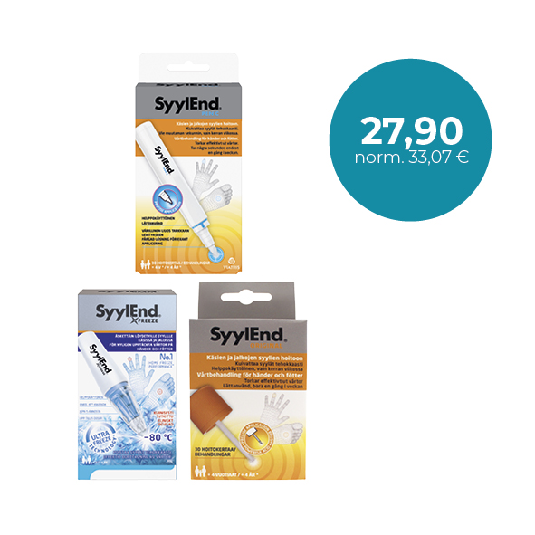 SyylEnd Original 5 ml,  PEN C annostelukynä / applikator tai / eller FREEZE 7,5 g Eroon syylistä /  Bli av med vårtor
