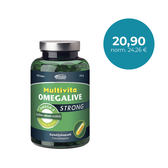 Multivita Omegalive Strong 100 kaps. Vahva kalaöljykapseli / Stark fiskoljekapsel